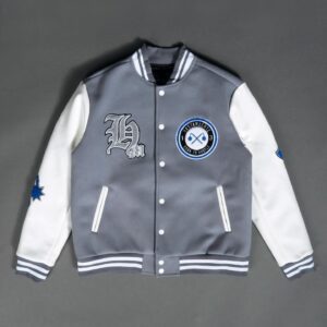 Hasta Muerte (White/Grey 'Born to hustle Letterman' Varsity Jacket)